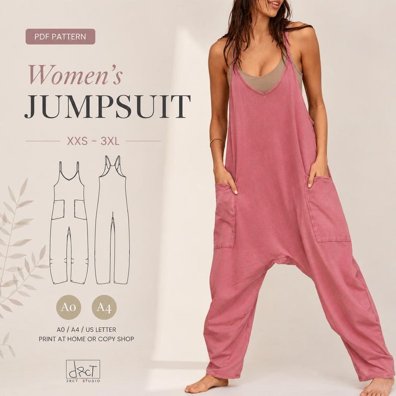 Women’s Jumpsuit Sewing Pattern | PDF | Loose Fit Romper | XXS–3XL | A4 A0 image 1