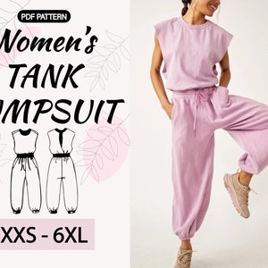 Women's Tank Jumpsuit Sewing Pattern: Relaxed Fit Romper (XXS-6XL) (Digital PDF)