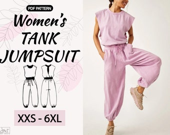 Women's Tank Jumpsuit Sewing Pattern: Relaxed Fit Romper (XXS-6XL) (Digital PDF)