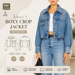 Damjacka med boxig passform | PDF-sömnadsmönster | XXS–3XL | A4 / A0 / Letter | Digital nedladdning