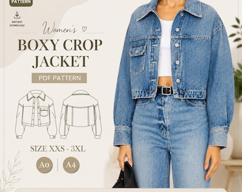 Women’s Boxy Crop Jacket | PDF Sewing Pattern | XXS–3XL | A4 / A0 / Letter | Digital Download