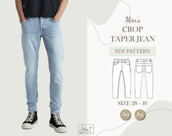 Men’s Crop Taper Jean Sewing Pattern | Size 28–40 | A4/A0 PDF Digital Download | DIY Denim Pants