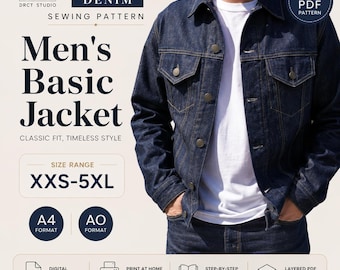 Chaqueta vaquera para hombre / Patrón de costura en PDF / XXS–5XL / A4 / A0 / Carta / Descarga digital