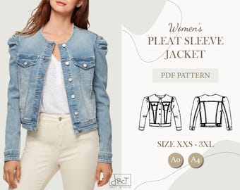 Women’s Puff Sleeve Cropped Denim Jacket PDF Sewing Pattern | XXS–3XL