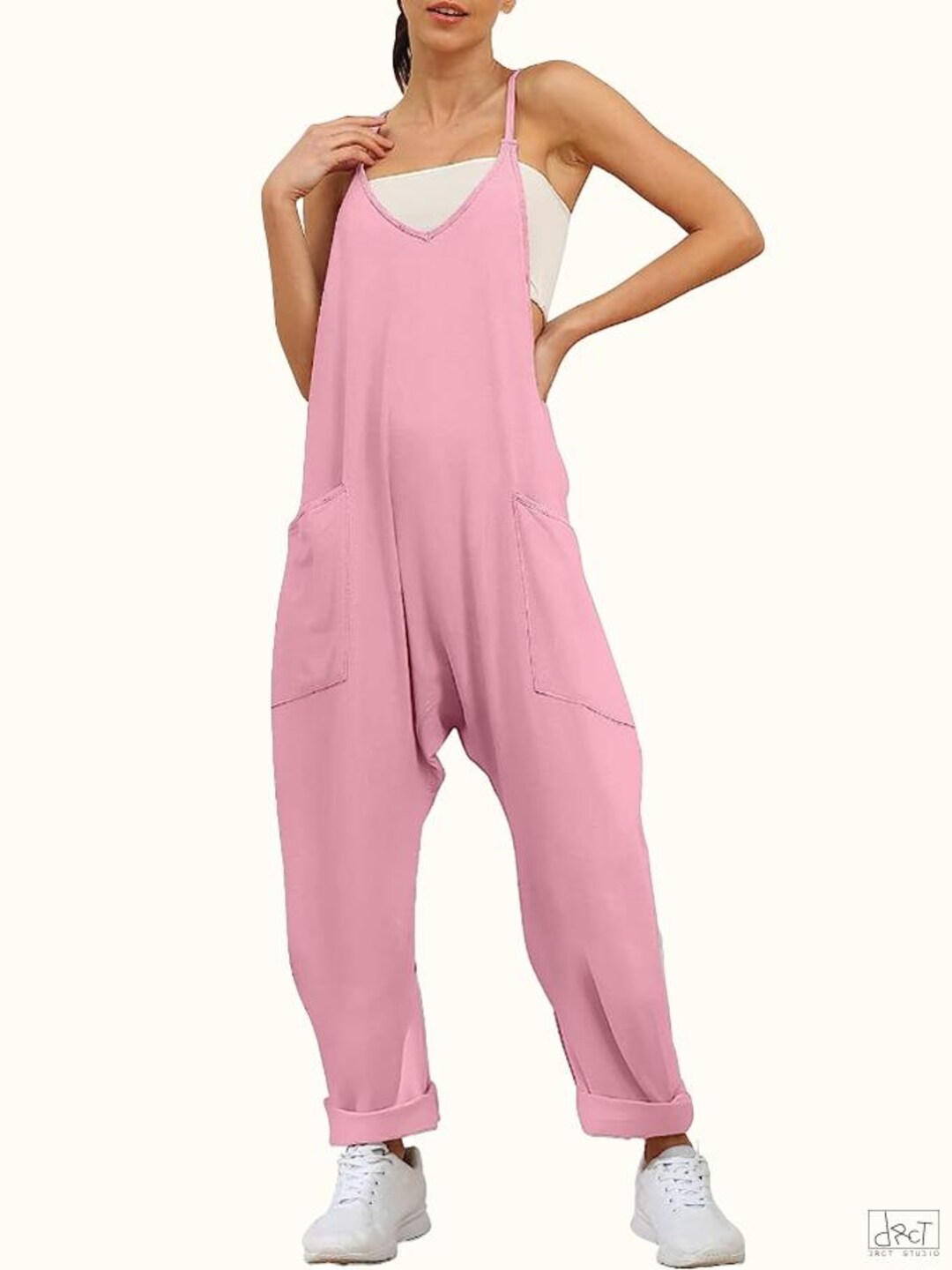 MABLE Washed Fabric Spaghetti Strap Waist Belted Jumpsuit main image 1
