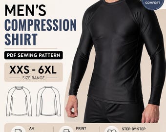 Men's Compression Shirt PDF Sewing Pattern | Rash Guard Top | XXS-6XL | A4 A0 US Letter | Digital Download