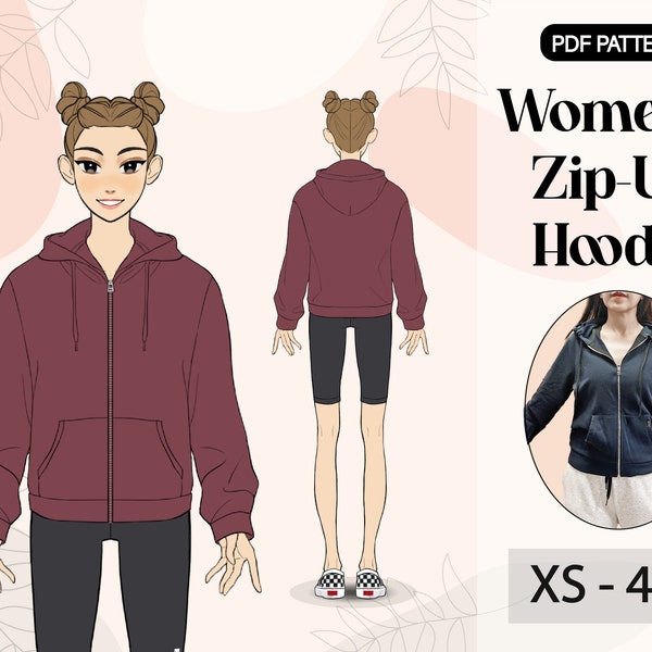 Women'S Zip-Up Hoodie | PDF pattern | XS-4XL |  A4 /Letter size |