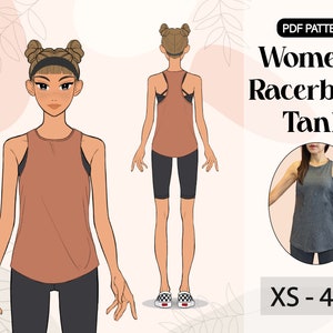 A4, A0 | Women&#39;s Racer Tank Sewing Pattern | XS-4XL | Digital PDF