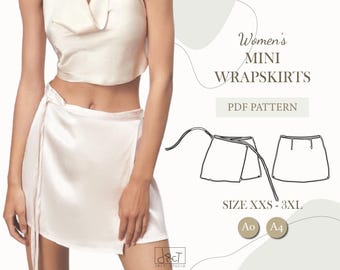 Women’s Mini Wrap Skirt Sewing Pattern | XXS–3XL | A4/A0 PDF Digital Download