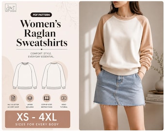 Oversized Raglan Sweatshirt Sewing Pattern | XS-4XL (Digital PDF Download A4/A0)