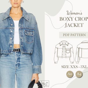 レディース ボックスクロップジャケット | PDF 縫製パターン | XXS～3XL | A4 / A0 / レターサイズ | デジタルダウンロード