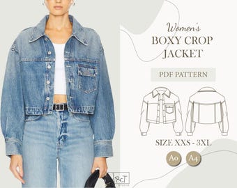 Women’s Boxy Crop Jacket | PDF Sewing Pattern | XXS–3XL | A4 / A0 / Letter | Digital Download