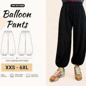 Women's Balloon Pants PDF Sewing Pattern | Harem Pants | Lantern Trousers | Plus Size XXS-6XL | A4 A0 US Letter | Digital Download