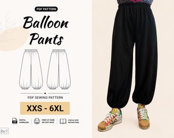 Women's Balloon Pants PDF Sewing Pattern | Harem Pants | Lantern Trousers | Plus Size XXS-6XL | A4 A0 US Letter | Digital Download