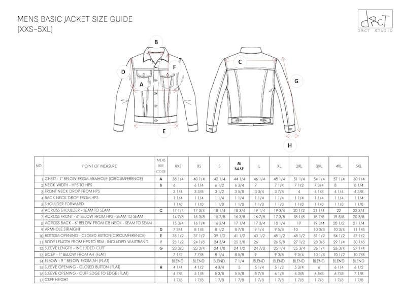 XXS-5XL Men's Basic Denim Jacket Sewing Pattern Digital PDF A4, A0 image 7