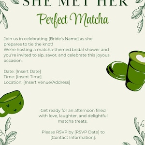 Matcha-Themed Bridal Shower Invitation | Elegant Green Tea Bridal Invite | Digital Download