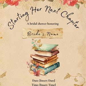 Book-Themed Bridal Shower Invitation | Starting Her Next Chapter Invitation | Literary Wedding Shower Digital Invite