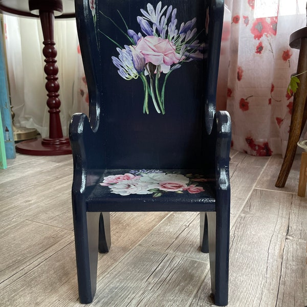 Vintage Upcycled, Shabby Chic, Bold Floral, Doll's Chair