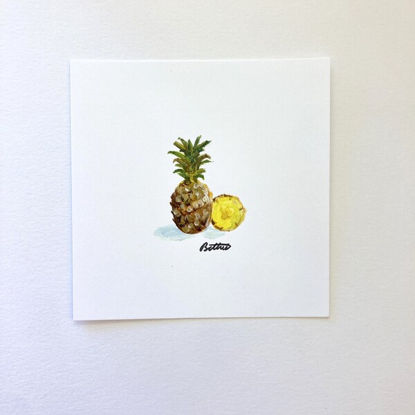 Adorable Pineapple Painting Original, Acrylic Miniature Food Art, Handmade Acrylic Artwork, Pineapple Decor, Original Pineapple Painting