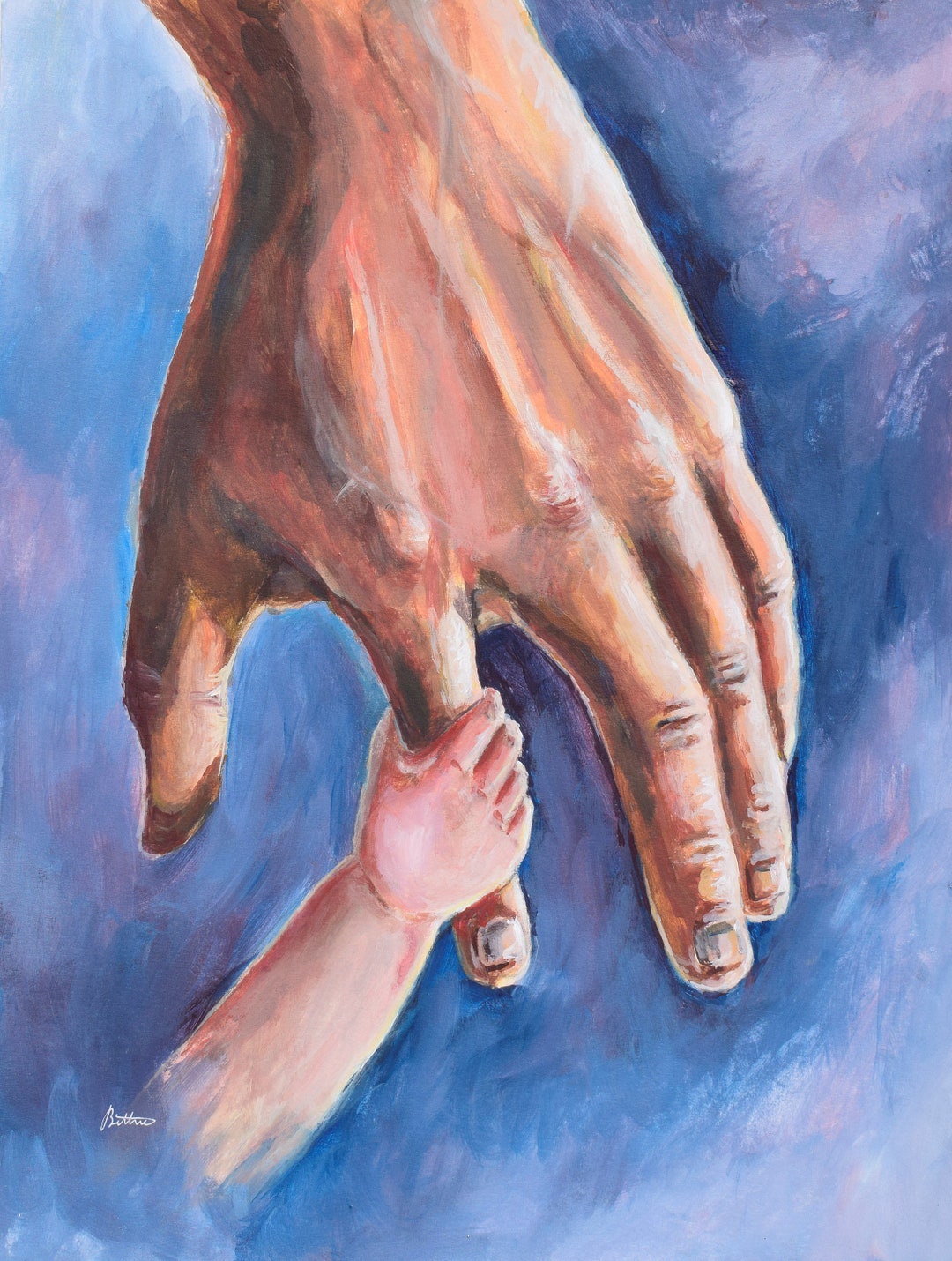 Father and Child Painting: Original Heartwarming Acrylic Art, Hand ...