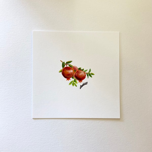 Acrylic Original Pomegranate Painting, Hand-painted and Signed by the Artist, Mini Pomegranate Painting, Wall Hanging, Handmade Art Piece