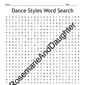 Ultimate Dance Styles Word Search - NO SHIPPING - Digital Download