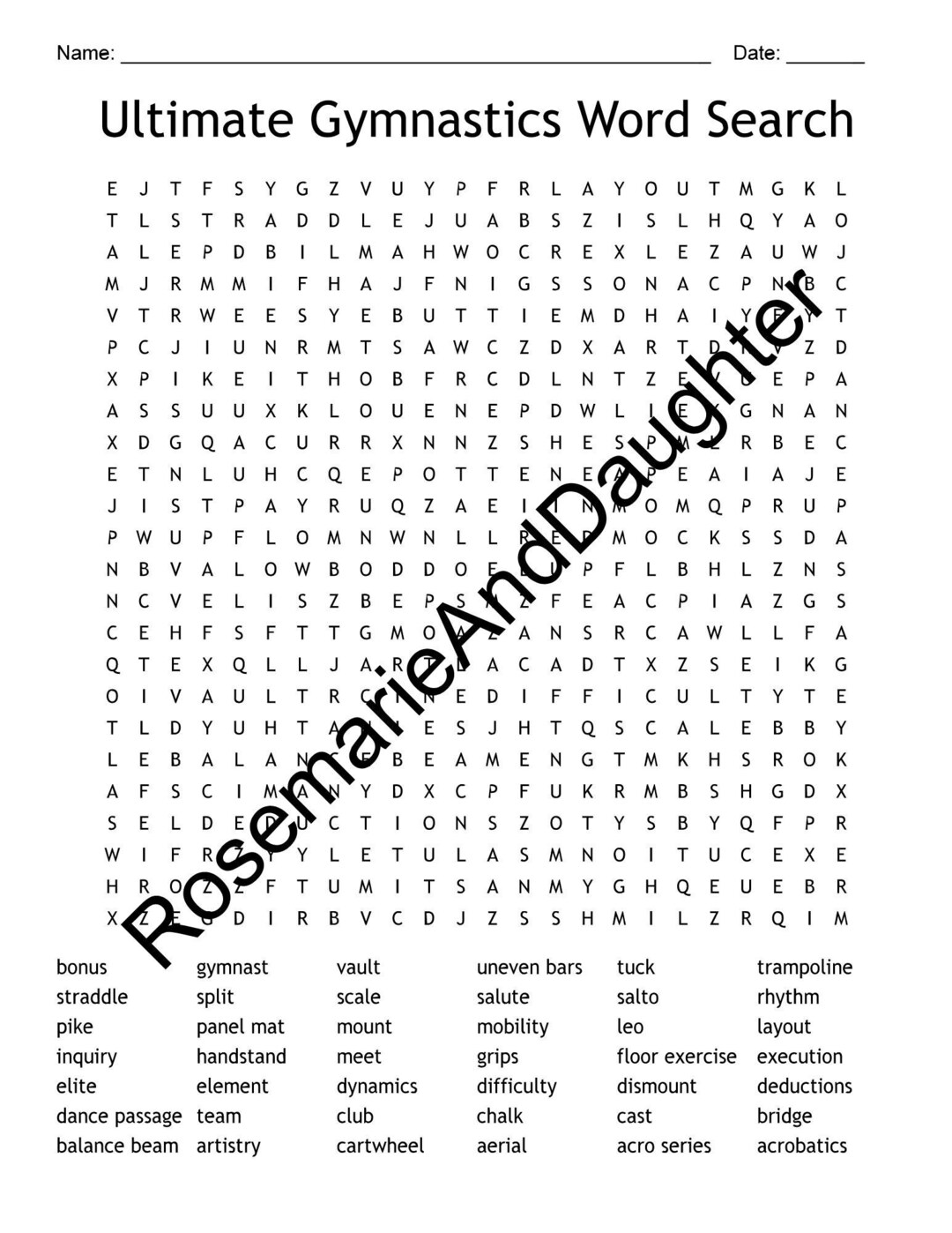 Ultimate Gymnastics Terms Word Search Digitial Download No Etsy