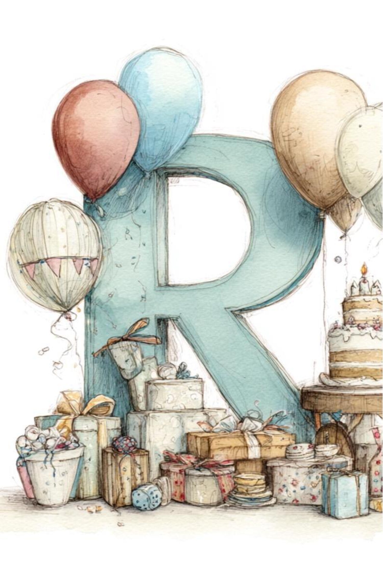 Letter R Greeting Card - Birthday Gifts & Balloons - Etsy