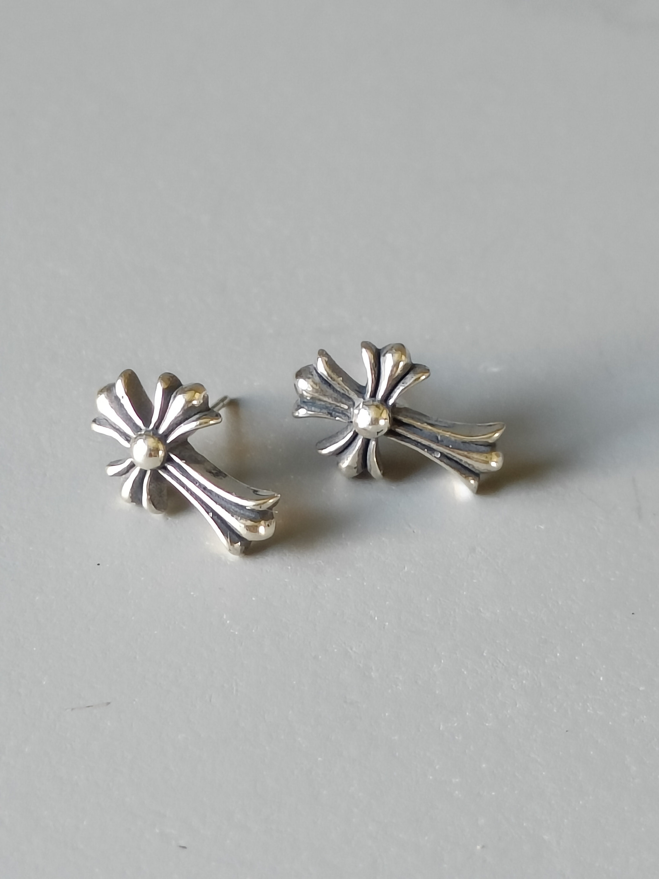 Genuine Chrome Hearts Cross Stud Earrings 925 Silver - Etsy