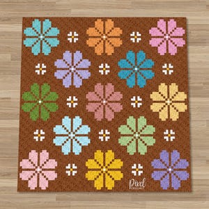 C2C Retro Blossoms Throw Blanket Crochet Pattern