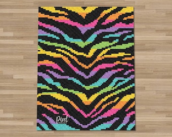 C2C Electric Regenbogen Tiger Print Decke Häkelanleitung | Geschrieben & Chart | Sofort PDF Download