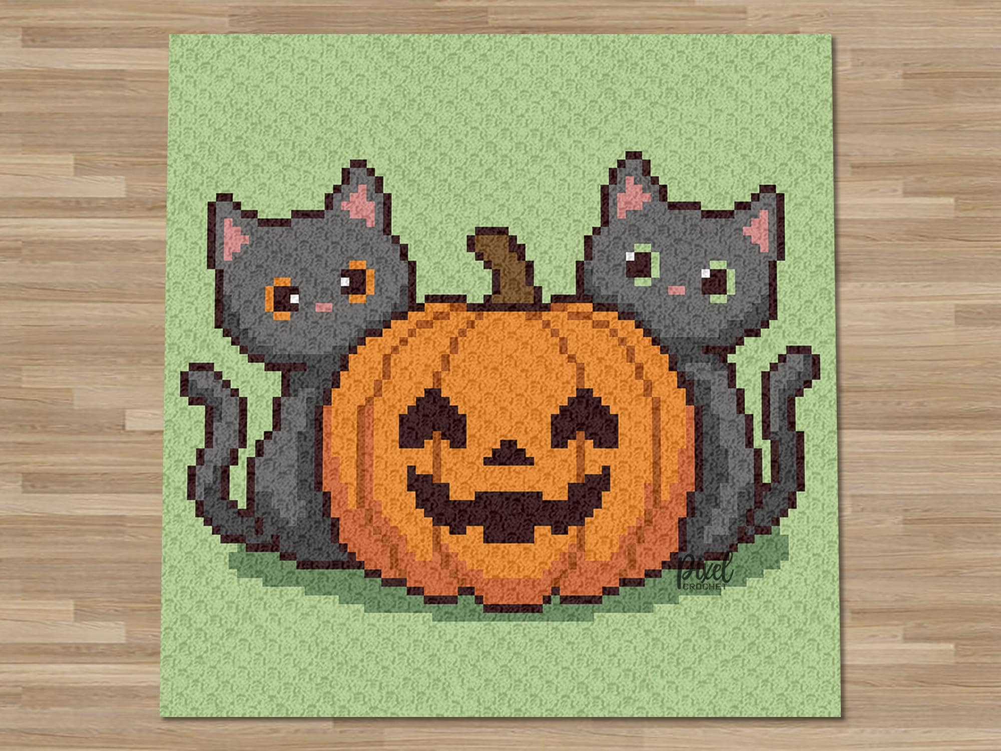 30 Cat Blanket Crochet Patterns: Cozy, Graphic, and Granny-Square Designs 17 C2C Double Trouble Halloween Cats Blanket Crochet Pattern | Written & Chart | Instant PDF Download