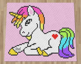 C2C Rainbow Unicorn Filt Virkmönster