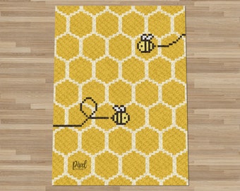 C2C Honeycomb and Bees Blanket Crochet Pattern | Written & Chart | Instant PDF Download