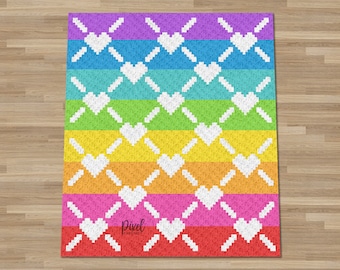 C2C Hearts & Rainbow Blanket Crochet Pattern