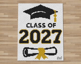 C2C Class of 2027 Graduation Blanket Crochet Pattern | Geschrieben & Chart | Sofort PDF Download