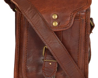 Vidvik vintage Handmade Leather Crossbody Sling Bag  For Men Women Satchel Handbag Messenger Bags, Tan Brown Crossover.