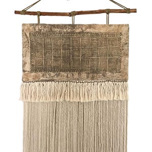 LITZA. Wall hanging. Fiber wall Art. Textile Art. Cotton and macrame Art. Bark tree paper Amate paper tapestry. Boho art home decor.
