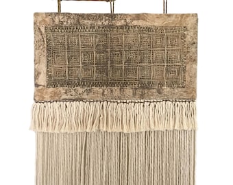 LITZA. Wall hanging. Fiber wall Art. Textile Art. Cotton and macrame Art. Bark tree paper Amate paper tapestry. Boho art home decor.
