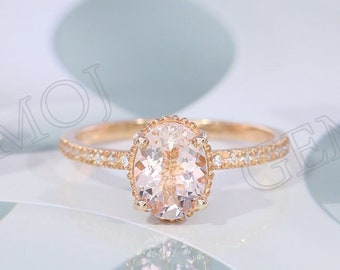 Morganit Verlobungsring, Pfirsich Morganit Ring, Rosa Ehering, Morganit Rosegold Ring, Silberring Jahrestagsgeschenk für sie