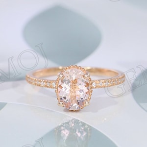 Morganite Engagement Ring, Peach Morganite Ring, Pink Wedding Ring, Morganite Rose Gold Ring, Silver Statement Ring Anniversary Gift For Her