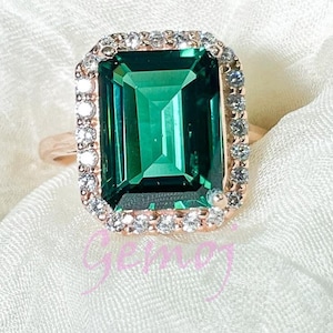 Emerald Cut Sapphire Ring, Rose Gold Engagement Ring, Teal Sapphire Wedding Ring, 18K Gold Ring, Handmade Gold Ring, Gift For Her.