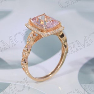 Cushion Cut Morganite Ring, Pink Morganite Engagement Ring, Rose Gold Wedding Ring, Statement Ring, For Women