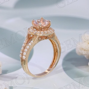 Round Morganite Ring, Morganite Engagement Ring, 14K Rose Gold Ring, Proposal Ring, Women Wedding Ring, Peach Morganite Ring