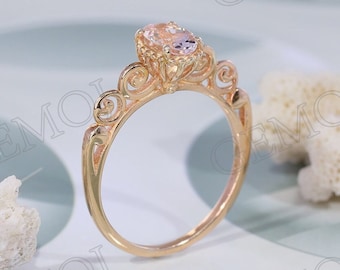 1 Ct Oval Morganite Ring, Crown Shape Morganite Ring, Morganite Engagement Ring, Morganite Rose Gold Women Ring, Morganite Bridal Ring