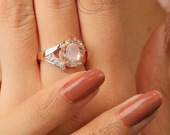 Oval Engagement Ring, Peach Peach Morganite Ring, Morganite Rose Gold Ring, Women Wedding Ring, Promise Ring