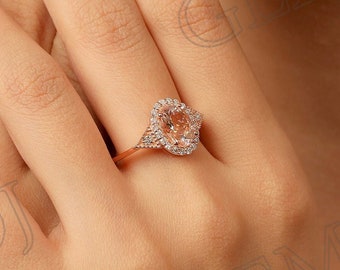 14k gold Morganite Ring, Oval Engagement Ring, Solid Gold Morganite Ring, Bridal Morganite Ring, 925 Silver Ring,mother gift ring, gift ring