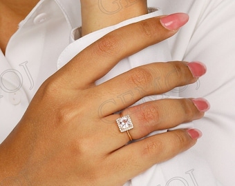 1.25 Ct Cushion Cut Morganite Ring, Morganite Rose Gold Ring, Morganite Gold Engagement Ring, Promise Ring, Morganite Ring For Women