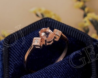 Oval Morganite Ring, Rose Gold Engagement Ring, Gold Morganite Ring, 925 Sterling Silver Ring, Morganite Vintage Ring