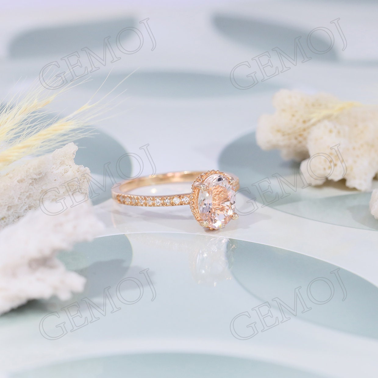 Morganite Engagement Ring: Rose Gold Plated Sterling Silver, Simulated ...